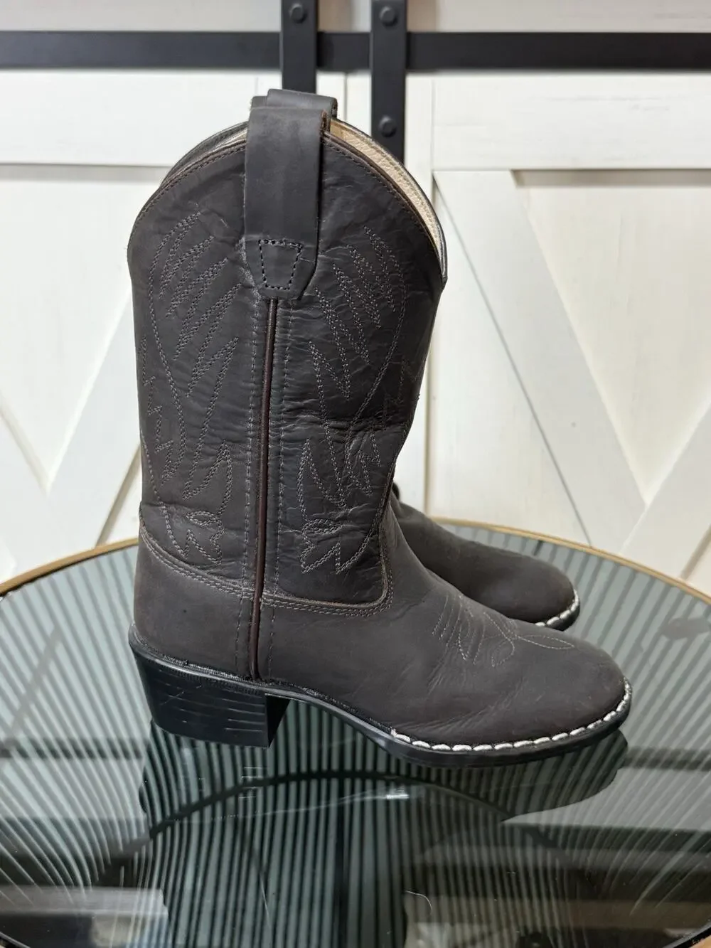 Old West 1151 Kids Brown Leather Western Cowboy Boots Embroidered Size 10.5